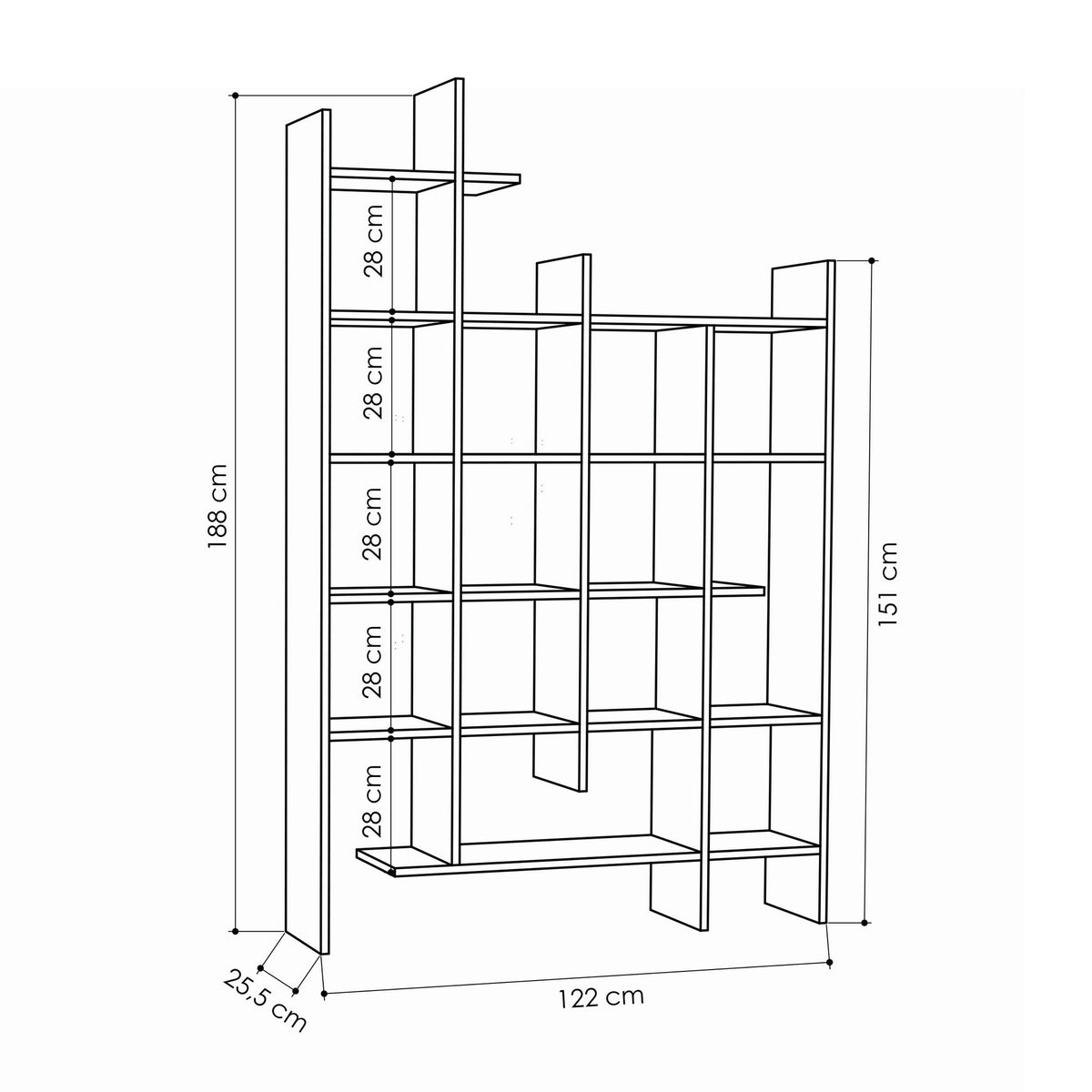Bookcases - Bookcase white melamine Manco 122x188x25.5 cm - Dimehouse