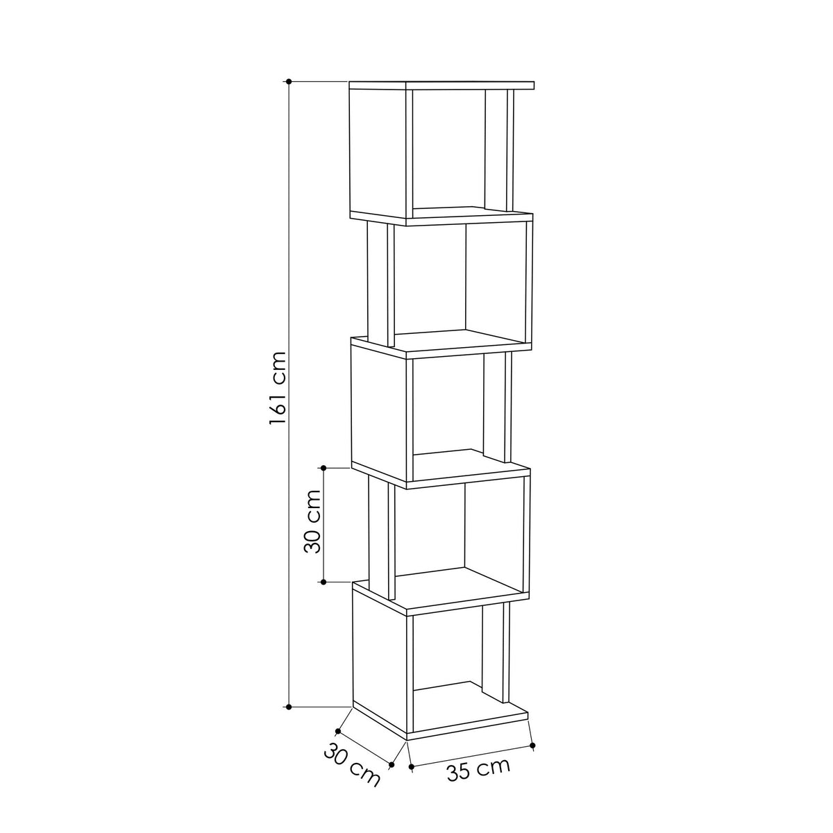 Bookcases - Bookcase 5 zigzag compartments white mocha melamine Piri 35x161x30 cm - Dimehouse