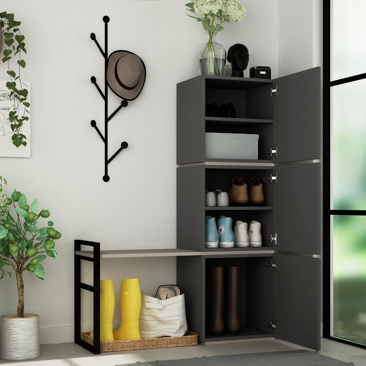 Shoe cabinets - Shoe cabinet Mello Anthracite Brown Melamine 109x149x39 cm - Dimehouse