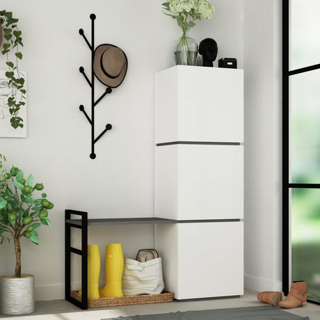 Shoe cabinets - Shoe cabinet Mello White Anthracite Melamine 109x149x39 cm - Dimehouse