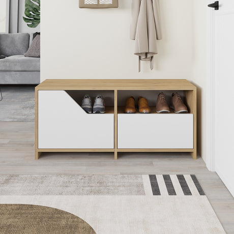 Shoe cabinets - Shoe cabinet Nexus Oak White Melamine 105x47x37 cm - Dimehouse