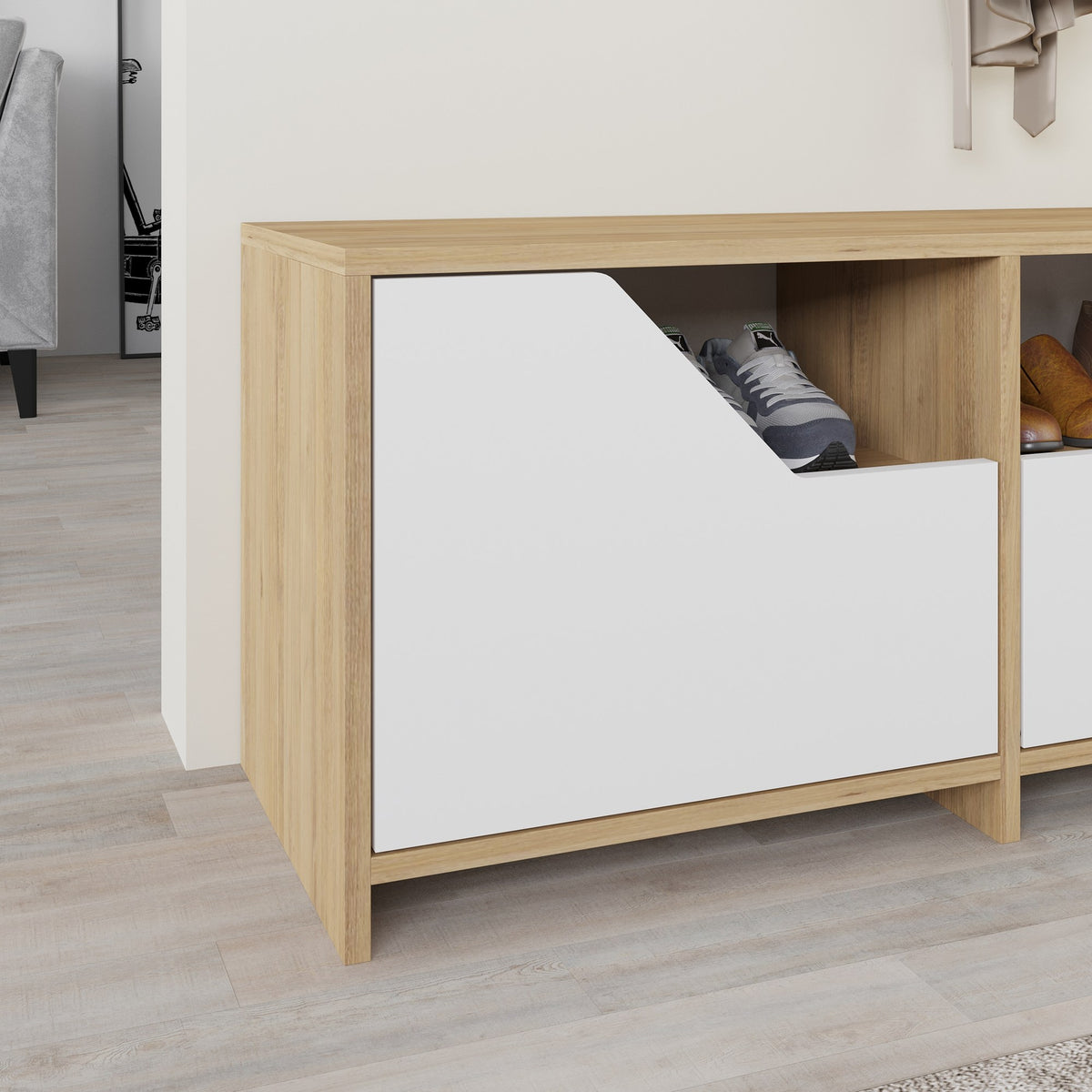 Shoe cabinets - Shoe cabinet Nexus Oak White Melamine 105x47x37 cm - Dimehouse
