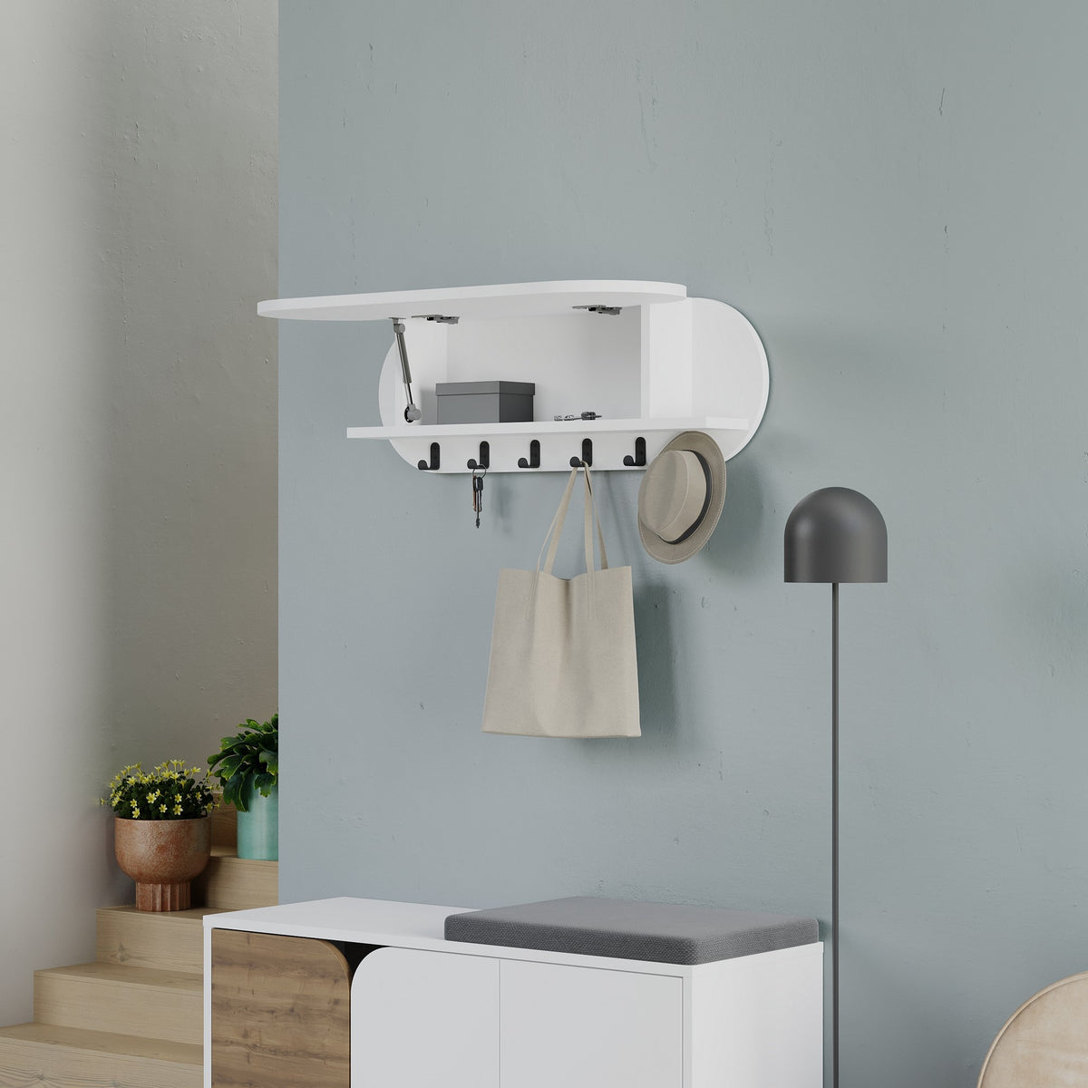 Coat racks - Coat rack White - Melamine - With compartment - Dimehouse
