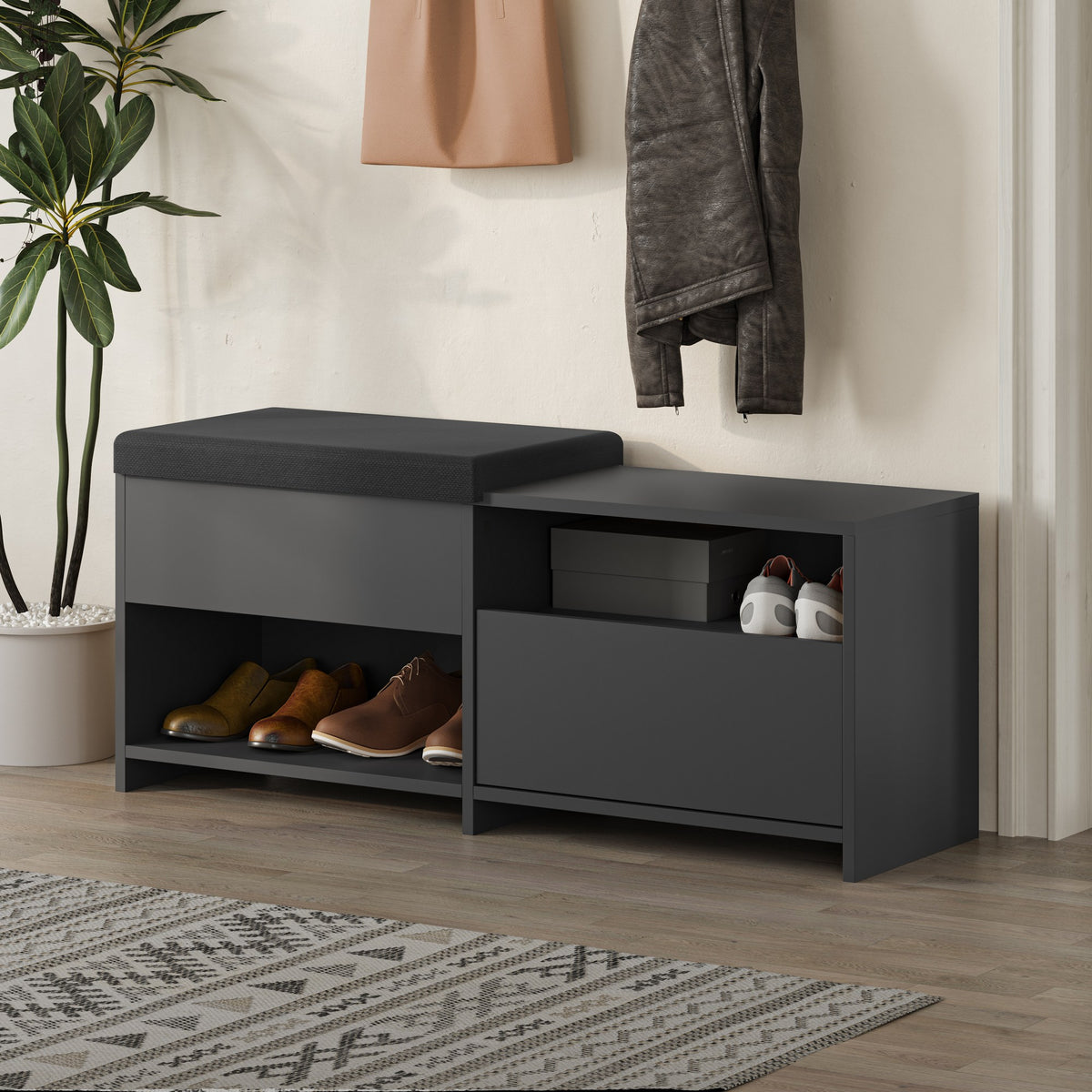 Shoe cabinets - Shoe cabinet Filux Anthracite Melamine 120.3x51x40.5 cm - Dimehouse