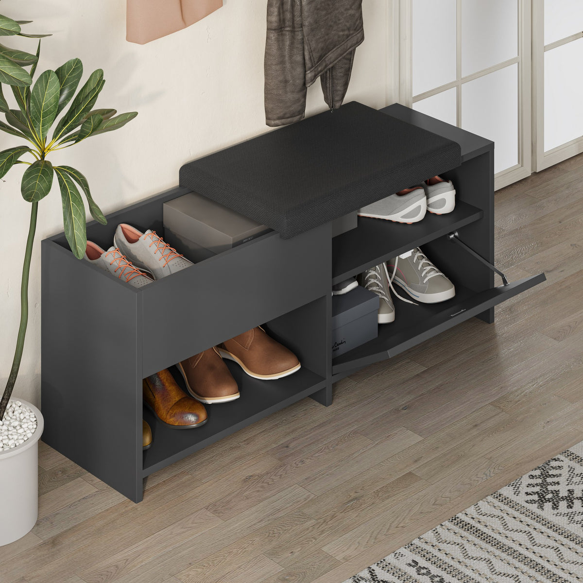 Shoe cabinets - Shoe cabinet Filux Anthracite Melamine 120.3x51x40.5 cm - Dimehouse