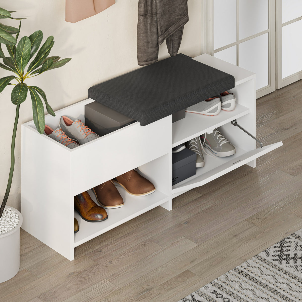Shoe cabinets - Shoe cabinet Filux White Melamine 120.3x51x40.5 cm - Dimehouse