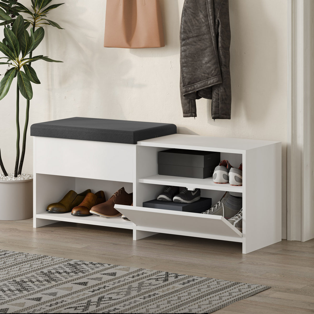 Shoe cabinets - Shoe cabinet Filux White Melamine 120.3x51x40.5 cm - Dimehouse