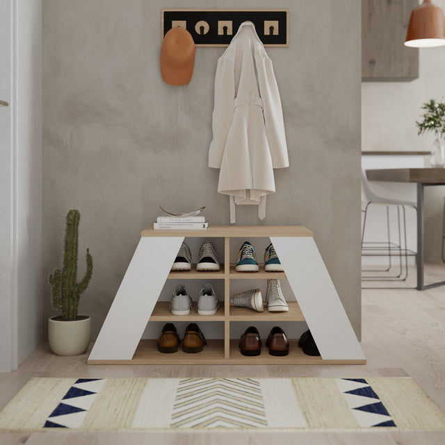 Shoe cabinets - Shoe cabinet Pyramid Oak White Melamine 105.5x50x37.5 cm - Dimehouse