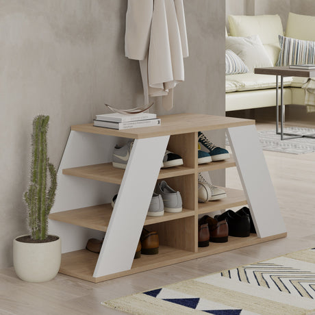 Shoe cabinets - Shoe cabinet Pyramid Oak White Melamine 105.5x50x37.5 cm - Dimehouse