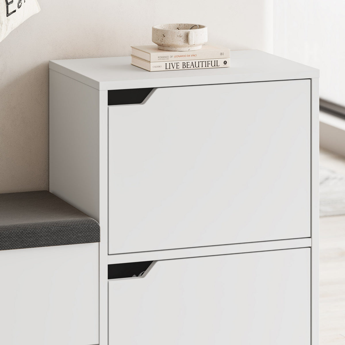Shoe cabinets - Shoe cabinet Haven White Melamine 101.5x80.5x35.5 cm - Dimehouse