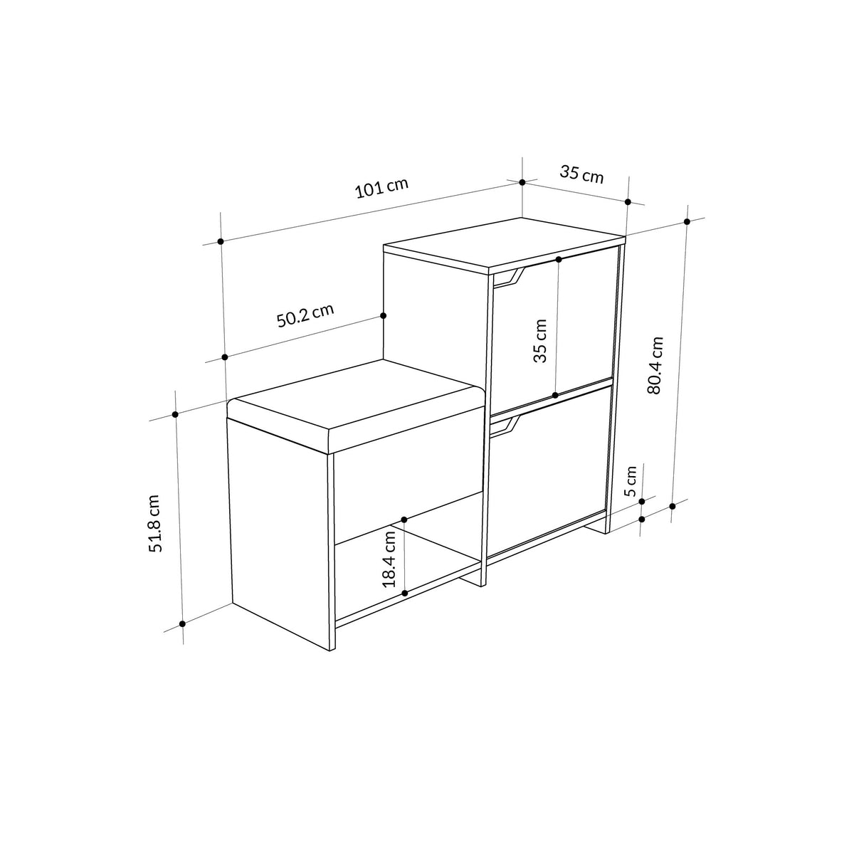 Shoe cabinets - Shoe cabinet Haven White Melamine 101.5x80.5x35.5 cm - Dimehouse