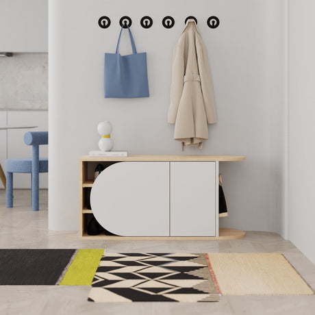 Shoe cabinets - Shoe cabinet Nova Shoe Bench Oak White Melamine 104x50x37 cm - Dimehouse
