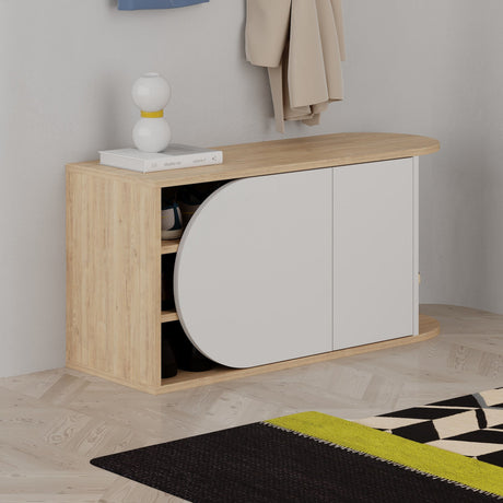 Shoe cabinets - Shoe cabinet Nova Shoe Bench Oak White Melamine 104x50x37 cm - Dimehouse