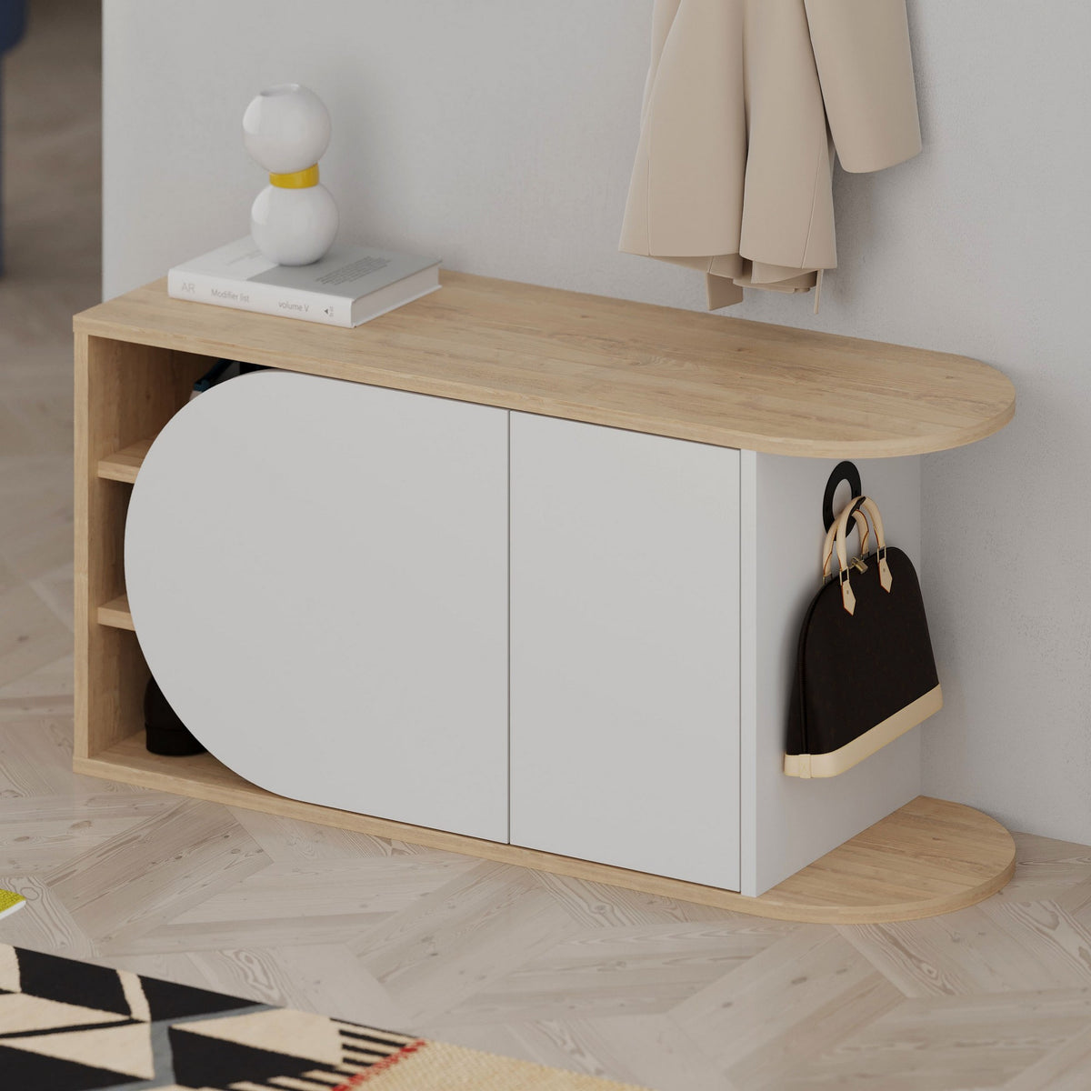 Shoe cabinets - Shoe cabinet Nova Shoe Bench Oak White Melamine 104x50x37 cm - Dimehouse