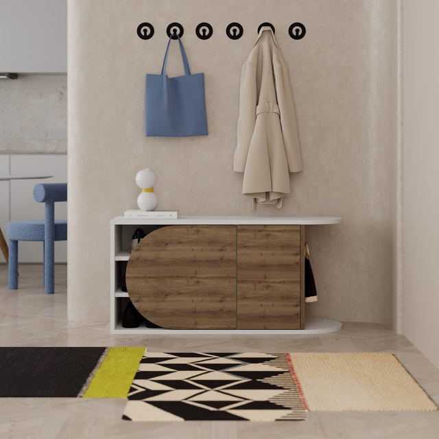 Shoe cabinets - Shoe cabinet Nova Shoe Bench Natural White Melamine 104x50x37 cm - Dimehouse