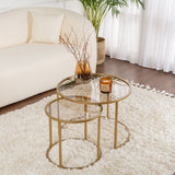 Coffee Tables - Modern Round Coffee Table Set of 2 Uru Gold - Bronze Glass - 60/42 cm - Dimehouse