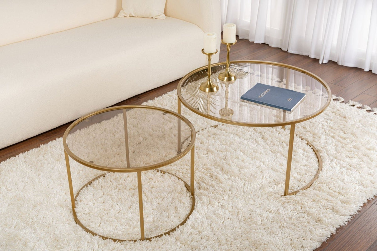 Coffee Tables - Modern Round Coffee Table Set of 2 Uru Gold - Bronze Glass - 80/60 cm - Dimehouse