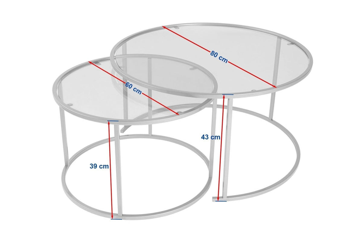 Coffee Tables - Modern Round Coffee Table Set of 2 Uru Gold - Bronze Glass - 80/60 cm - Dimehouse