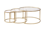 Coffee Tables - Modern Round Coffee Table Set of 3 Uru Gold - Transparent Glass - 80/60/42 cm - Dimehouse