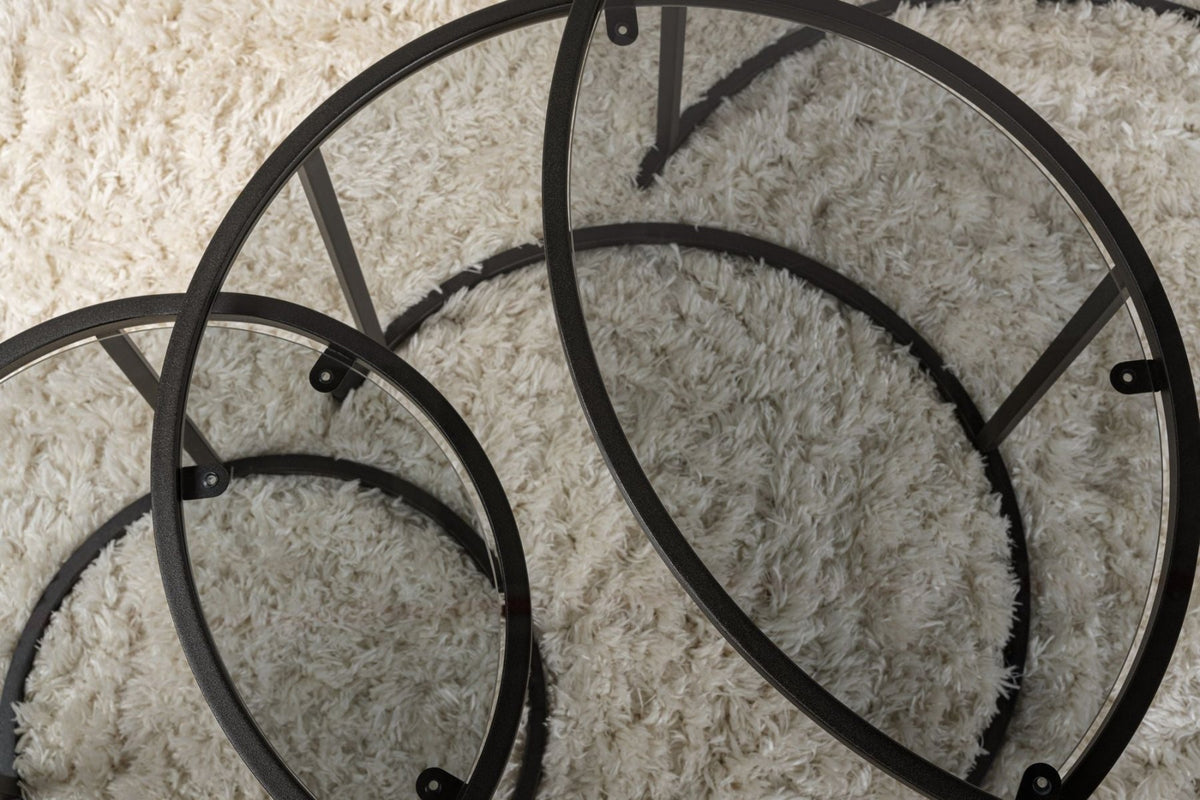 Coffee Tables - Modern Coffee Table Set of 3 Uru Black - Gray Glass - 80/60/42 cm - Dimehouse