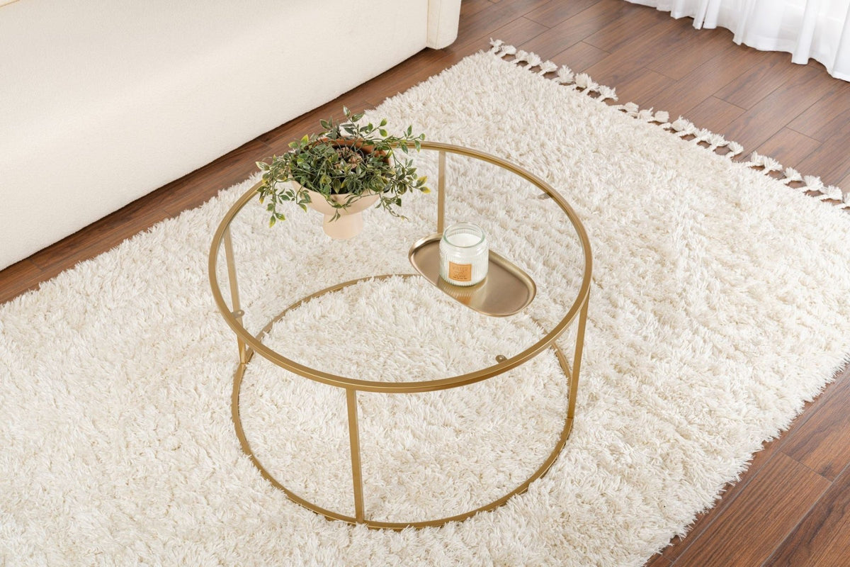 Coffee tables - Modern Round Coffee Table Uru Gold - Glass - 80 cm - Dimehouse