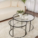 Coffee Tables - Modern Round Coffee Table Set of 2 Uru Black - Transparent Glass - 80/60 cm - Dimehouse