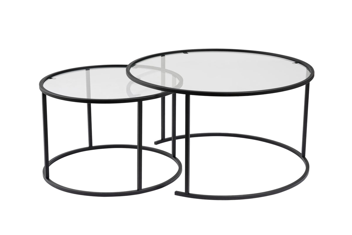 Coffee Tables - Modern Round Coffee Table Set of 2 Uru Black - Transparent Glass - 80/60 cm - Dimehouse