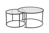 Coffee Tables - Modern Round Coffee Table Set of 2 Uru Black - Transparent Glass - 80/60 cm - Dimehouse