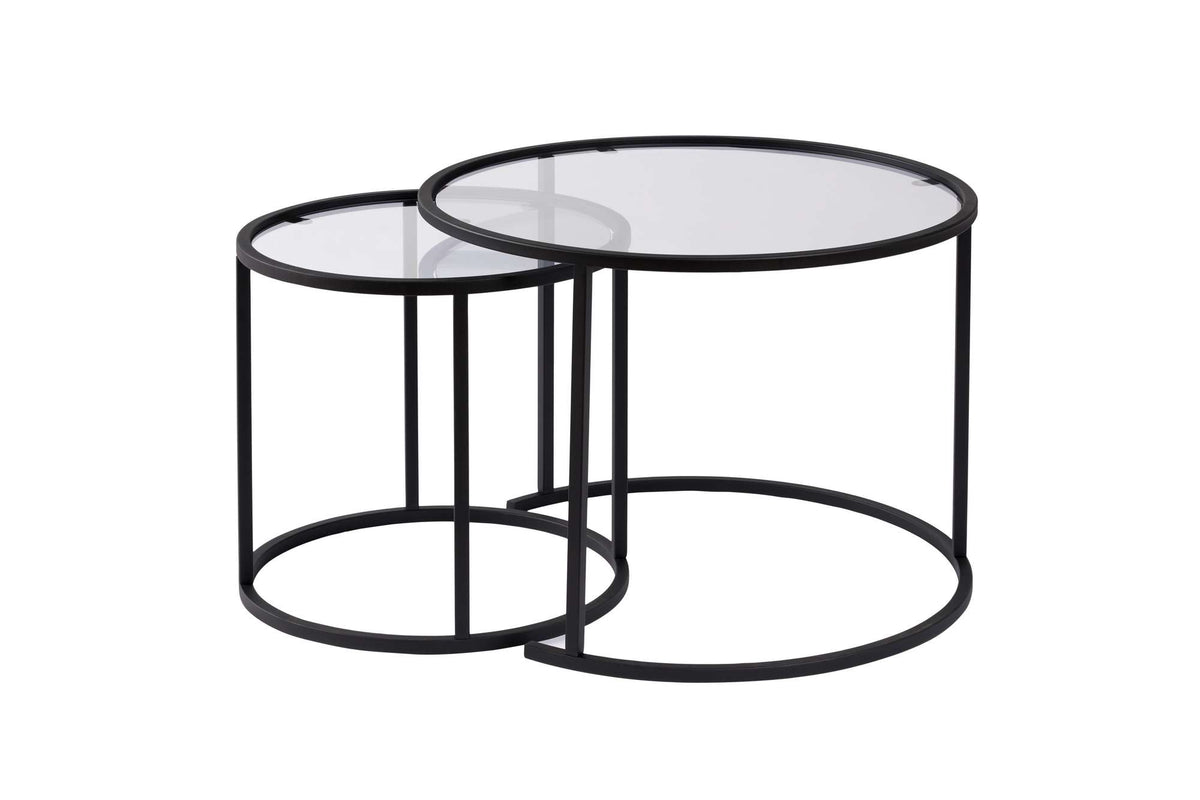 Coffee Tables - Modern Round Coffee Table Set of 2 Uru Black - Transparent Glass - 60/42 cm - Dimehouse