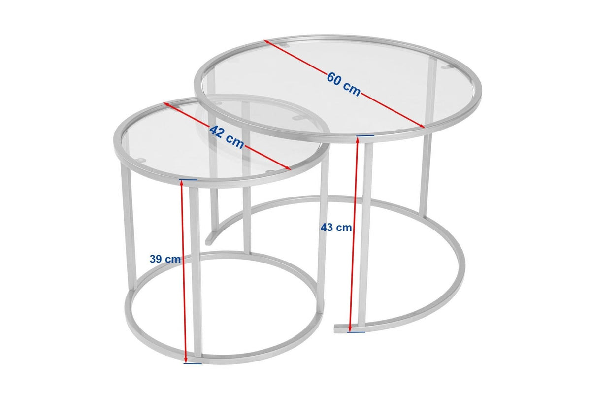 Coffee Tables - Modern Round Coffee Table Set of 2 Uru Black - Transparent Glass - 60/42 cm - Dimehouse