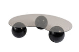 Coffee tables - Organic coffee table bronze tinted glass black ball legs Sphere 120x70 cm - Dimehouse