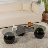 Coffee tables - Organic coffee table gray tinted glass black ball legs Sphere 120x70 cm - Dimehouse