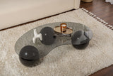 Coffee tables - Organic coffee table gray tinted glass black ball legs Sphere 120x70 cm - Dimehouse