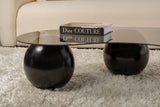 Coffee tables - Organic coffee table gray tinted glass black ball legs Sphere 120x70 cm - Dimehouse