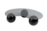 Coffee tables - Organic coffee table gray tinted glass black ball legs Sphere 120x70 cm - Dimehouse