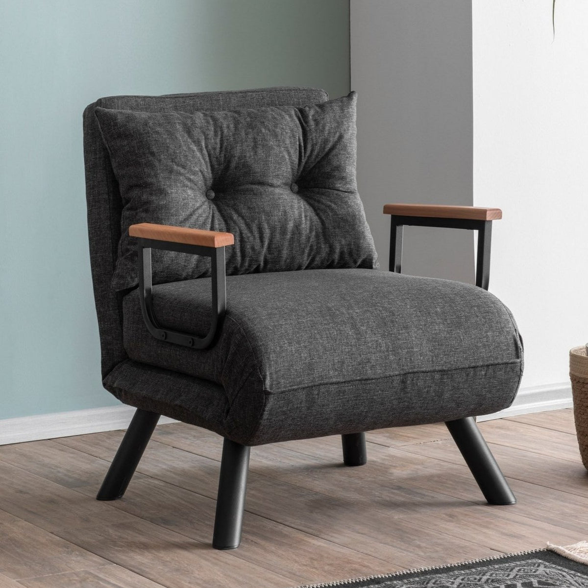 Armchairs - Scandinavian sleeping armchair Anthracite mixed fabric Sando - Dimehouse