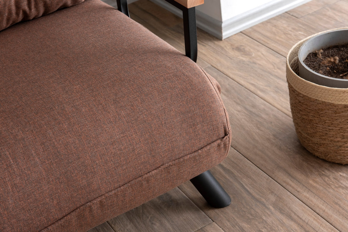 Armchairs - Scandinavian sleeping armchair Copper Brown fabric linen look Sando - Dimehouse
