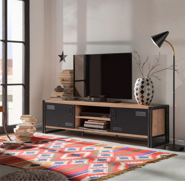 TV Furniture - TV Furniture Cosmo Atlantic Pine Black Melamine 180x50x45 cm - Dimehouse