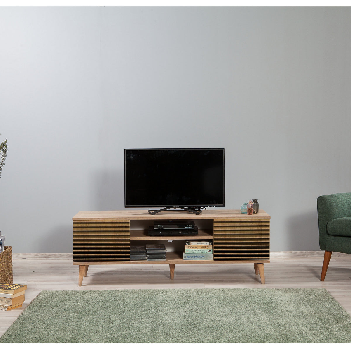 TV Furniture - TV Furniture Truva Sonoma Oak Striped Melamine 140x50x40 cm - Dimehouse