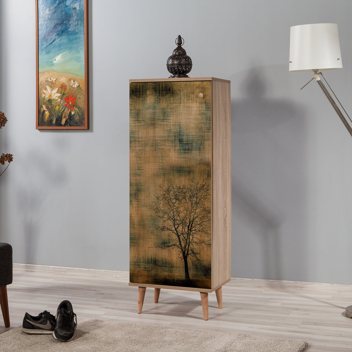 Shoe cabinets - Shoe cabinet Filinta Sonoma Oak Tree Melamine 50x135x38 cm - Dimehouse