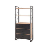 Bookcases - Industrial bookcase with drawers pine wood melamine black metal Cosmo 90x180x35 cm - Dimehouse