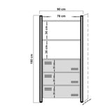 Bookcases - Industrial bookcase with drawers pine wood melamine black metal Cosmo 90x180x35 cm - Dimehouse
