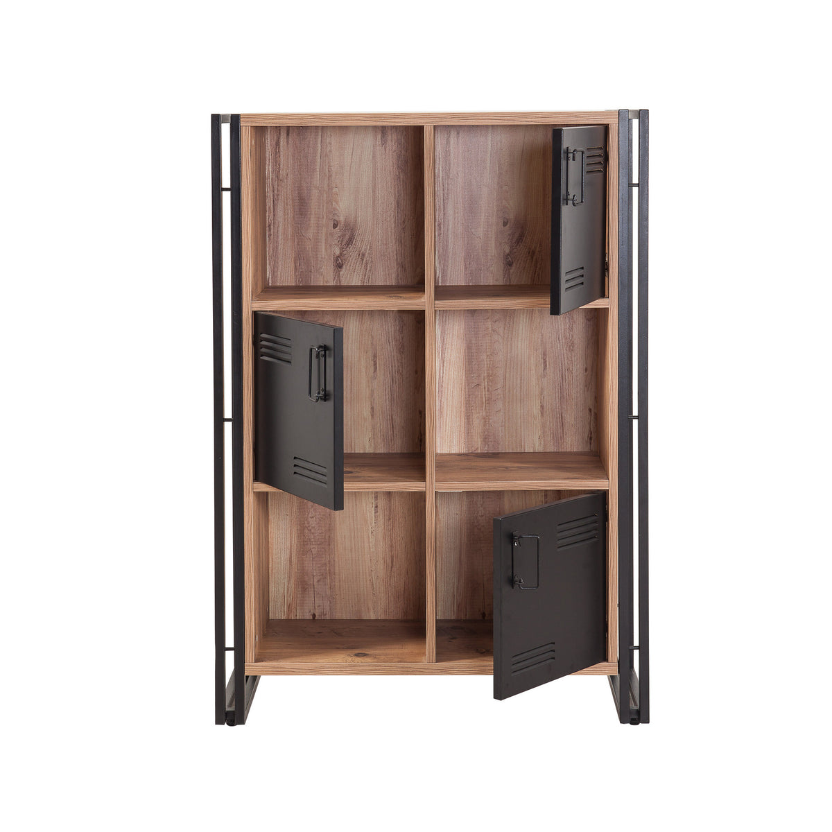 Bookcases - Industrial cabinet pine wood melamine black metal Cosmo 89x127x35 cm - Dimehouse