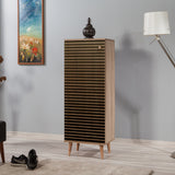 Shoe cabinets - Shoe cabinet Filinta Sonoma Oak Striped Melamine 50x135x38 cm - Dimehouse