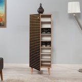 Shoe cabinets - Shoe cabinet Filinta Sonoma Oak Striped Melamine 50x135x38 cm - Dimehouse