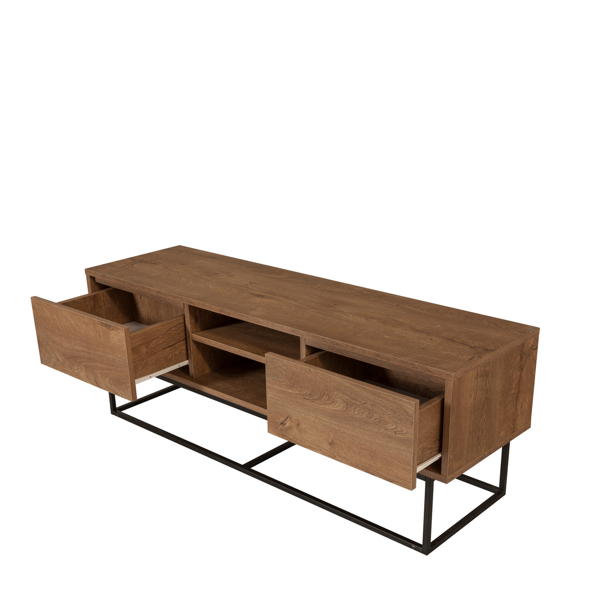 TV Furniture - TV Furniture Rodez Walnut Black Melamine 140x50x40 cm - Dimehouse