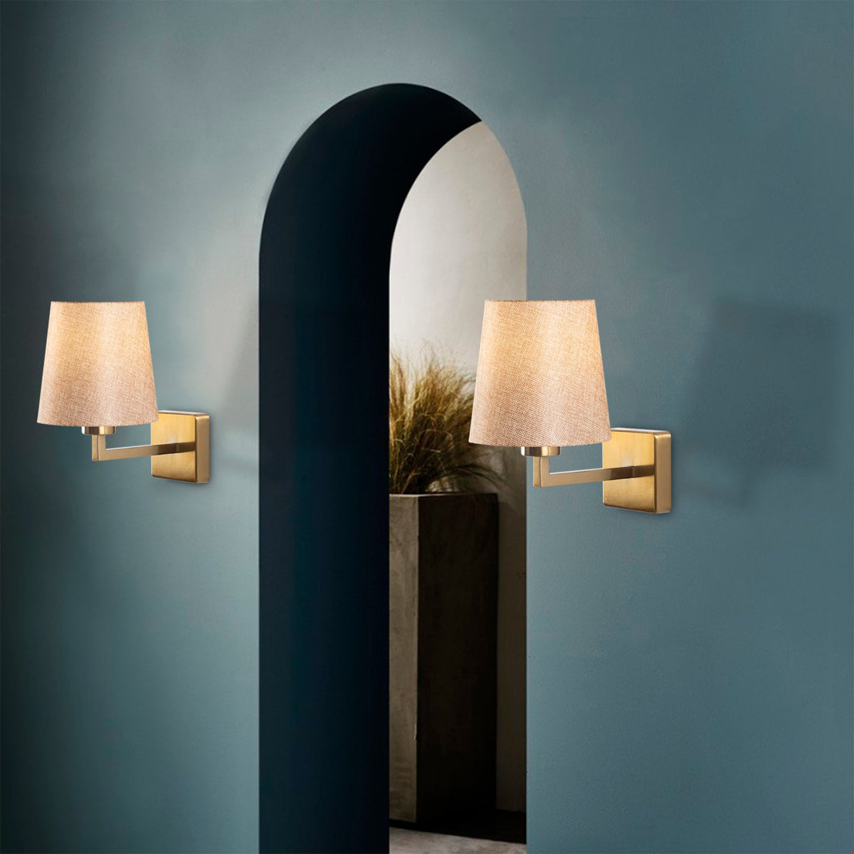 Wall lamps - Wall lamp Gold Fabric Ashburn - Dimehouse