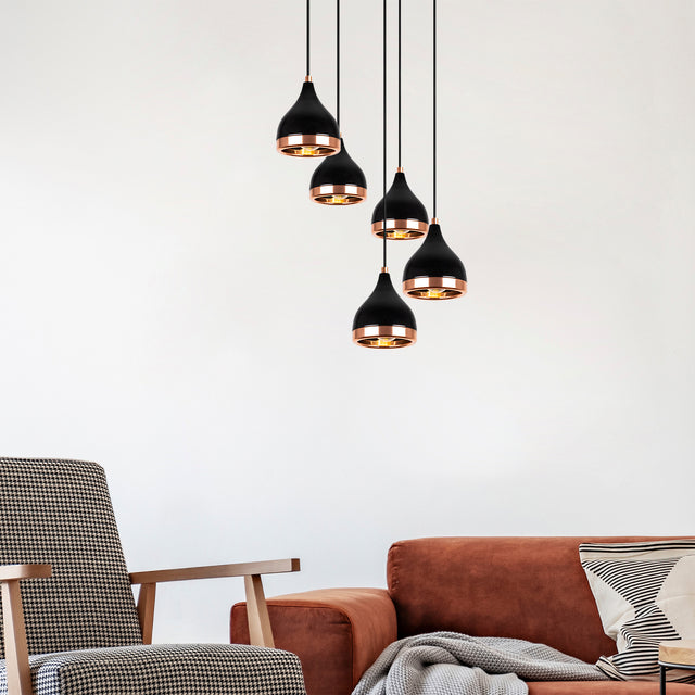 Hanging lamps - Hanging lamp 5 - lights Stepped Black Copper Metal Grip - Dimehouse