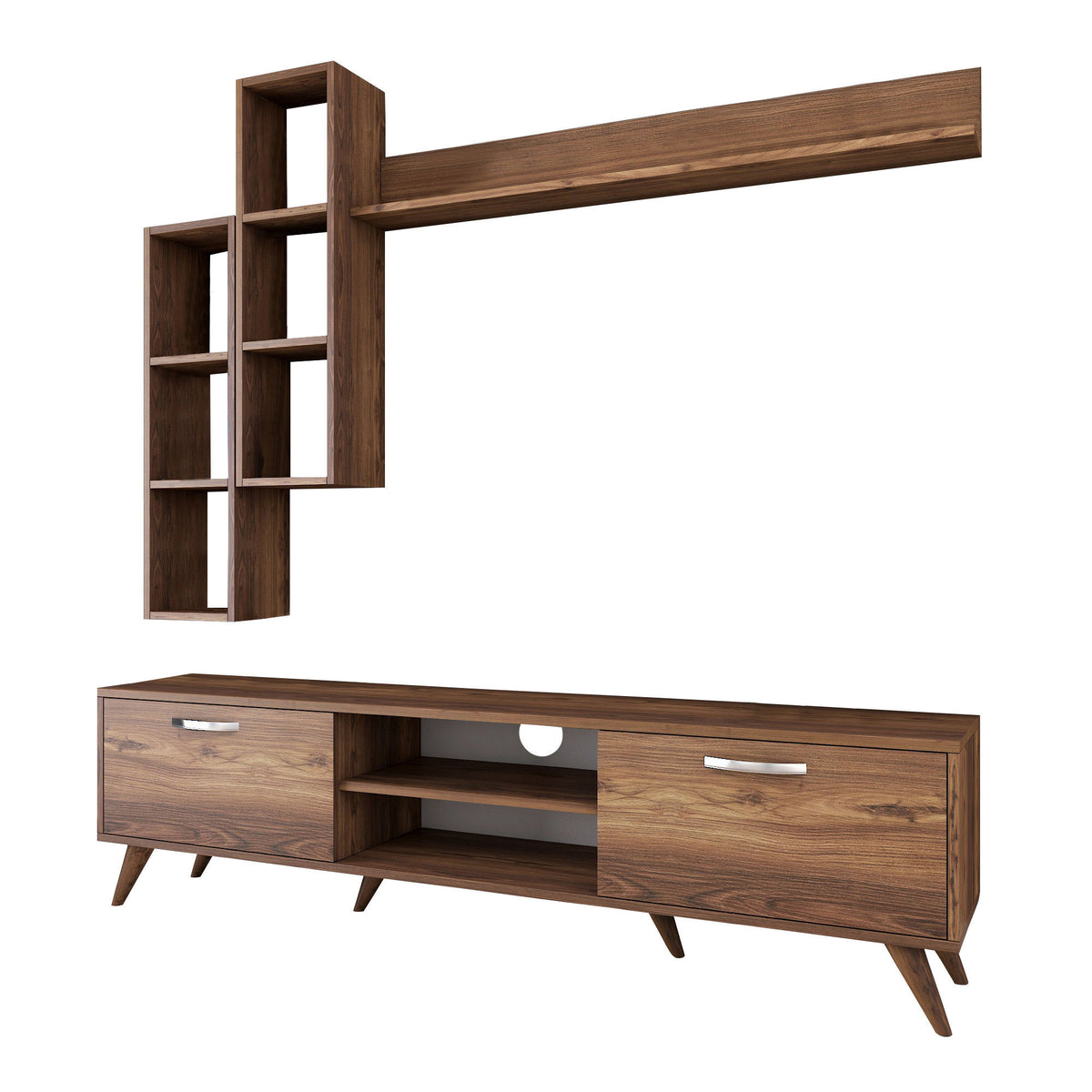 TV Furniture - TV Furniture Set Iona Walnut Melamine 180x48.6x35 cm - Dimehouse