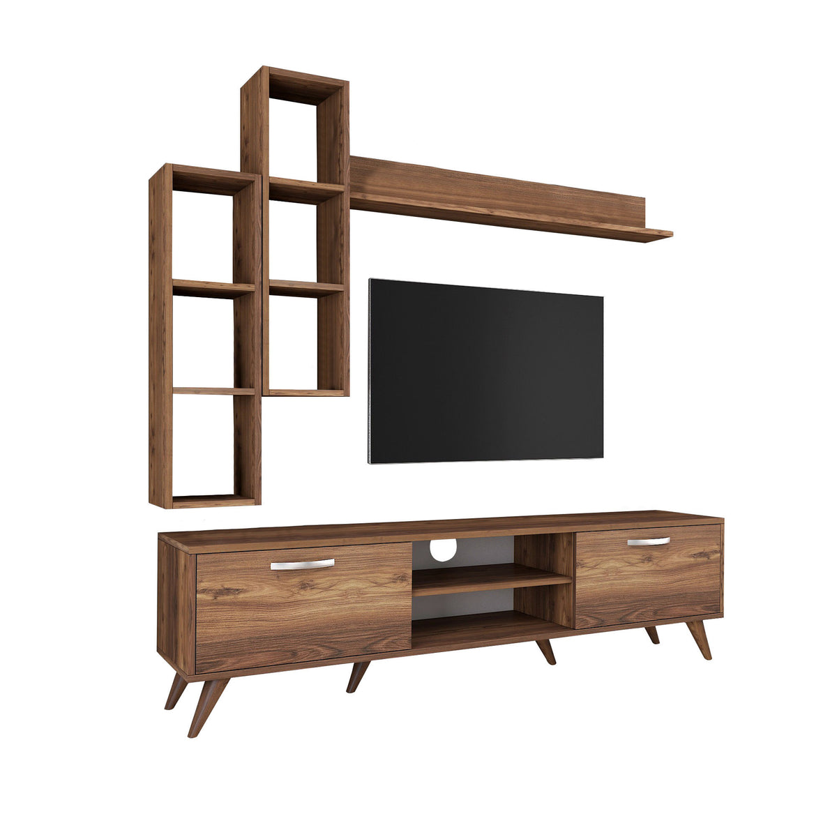 TV Furniture - TV Furniture Set Iona Walnut Melamine 180x48.6x35 cm - Dimehouse